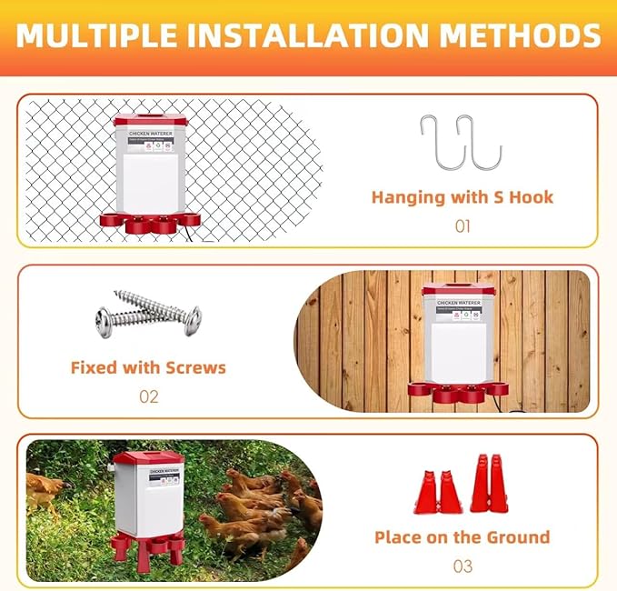 Heated Chicken Waterer, 2 Gallon Thermostatic Poultry Drinker with 4 Cups, Outdoor Winter Water Heater with Leg Base for Chickens, Ducks, Geese, Turkeys, Anti-Freeze Automatic Watering System