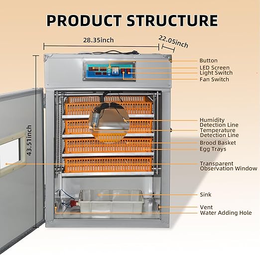 XKV 352 Egg Incubator with Automatic Egg Turning,Temperature Control and Humidity Control,Hatching Eggs,Chicken,Ducks,Poultry,Industrial Brooding Machine Chicken Incubator for Farm,Lab,Home,Indoor
