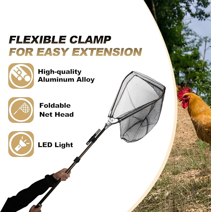 Animal Catch Net, Poultry Catching Control Pole, Farm Trap Tools Capture for Bird Cat Chicken Bat Duck Goose Raccoon Crow Skunks Squirrels Feral Trap Catcher Net