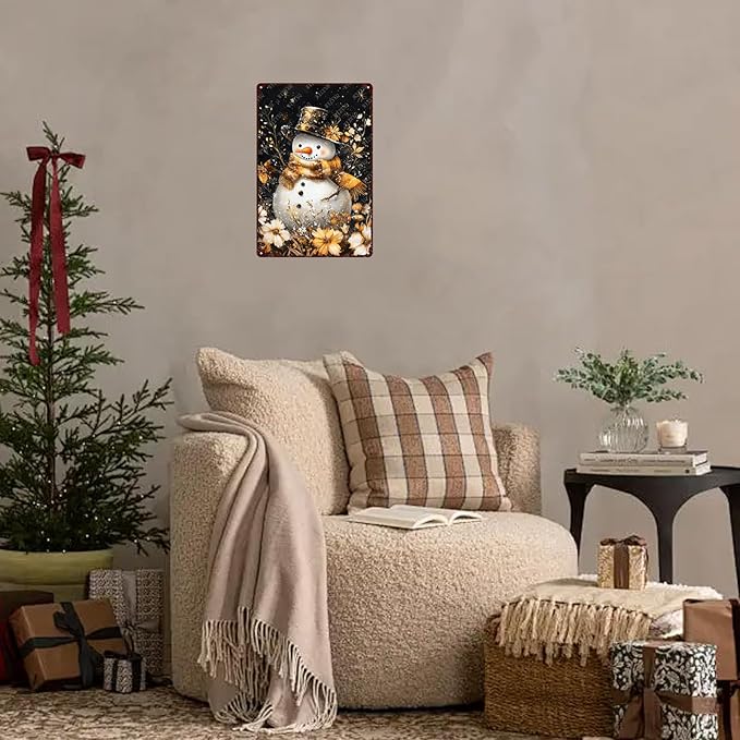 Snowman Metal Sign Winter Tin Sign Aluminum Snowflakes Signs for Living Room Farmhouse Outdoor Yard 12×8 Inch