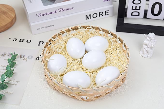 YunKo 6Pcs White Wooden Easter Eggs Fake Wooden Easter Eggs for Crafts Home Decor Great for DIY Decorations