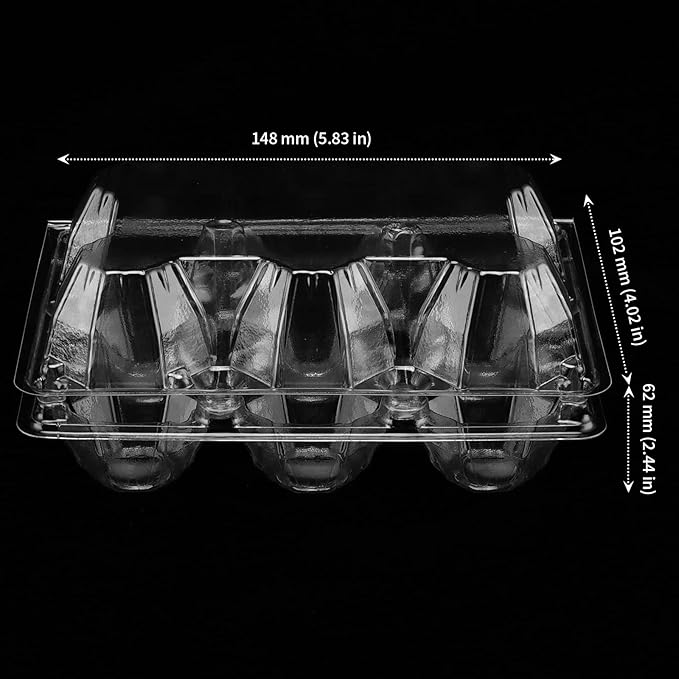 SOUJAP 100 Pack Clear Plastic Egg Cartons, 6 Cell Stackable Egg Storage Container with Lids, Egg Tray Holder Bulk for Family Pasture Farm Markets Display, Holds Up to 6 Eggs