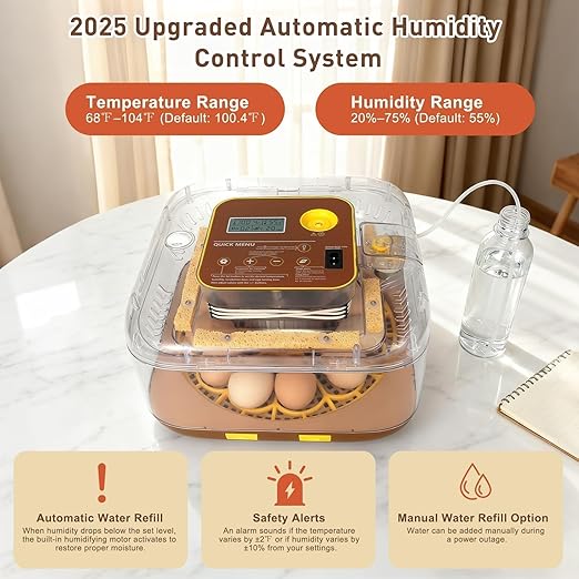 4th Gen - 12 Egg Fully Automatic Incubator, 2026 Upgraded Design, Intelligent Sensor-Based Humidity & Temp Control, Custom Hatch Days, Adjustable Auto Turning with Auto-Stop, 360° View, Alarm, Candler