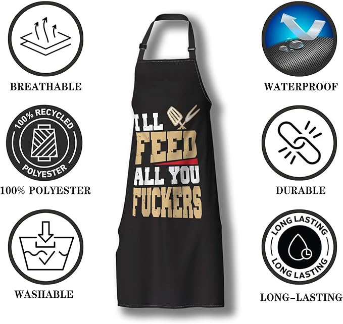Barista Apron for Men Ill Feed All You Fuckers Cute Aprons for Women for Kitchen Cooking Restaurant BBQ Painting Crafting Gardening 27” (W) x 31” (H), Waterproof Aprons