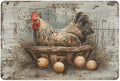 Rustic Farmhouse Hen Chicken in Basket with Eggs tin sign Vintage Rustic Farmhouse Chicken and Eggs metal sign print Suitable for room bathroom cave bar cafe garage garden and outdoor decoration