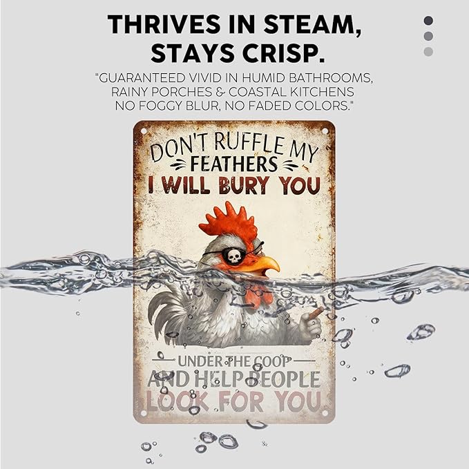 Vintage Chicken Tin Sign Don't Ruffle My Feathers I Will Bury You Retro Farm Metal Sign Funny Chicken Lovers Nostalgic Wall Decor For Home Poultry House Coop Farmhouse Cafe Yard 12 * 8In