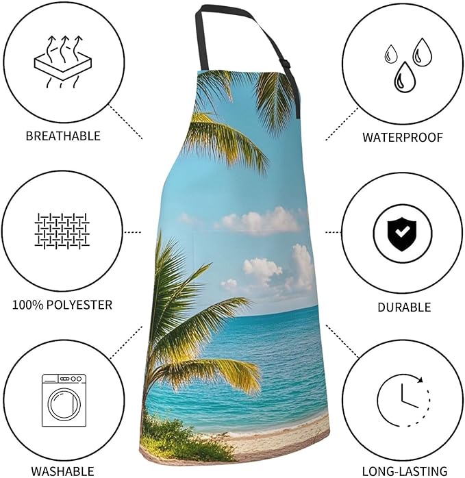 Waterproof Apron Adjustable Bib for Women Men Vintage Nautical White Ship Cooking Aprons Chef Bibs with 2 Pocket
