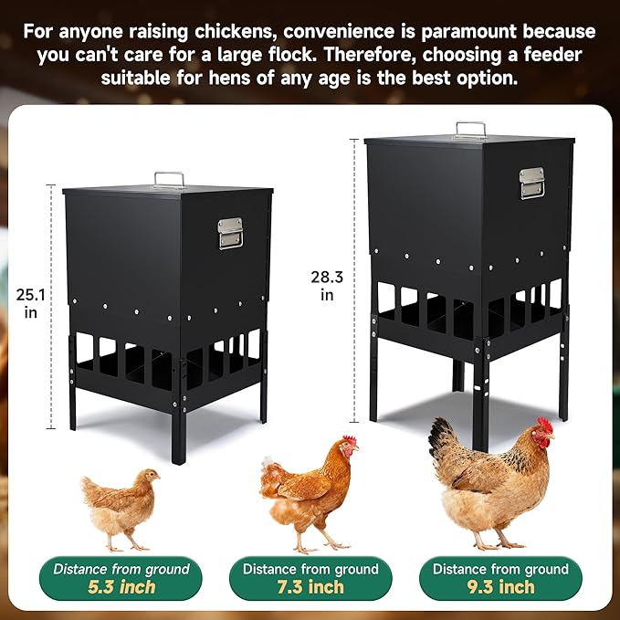 80-100LBS Large Chicken Feeder No Waste 16-Ports Automatic with Magnetic Baffle to Prevent Rodents and Mice Large Poultry Feeder Adjustable Height Suitable for All Poultry, Weatherproof
