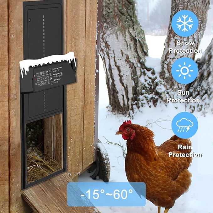 Automatic Chicken Coop Door Solar Powered, Third-Generation Upgraded, Aluminum Alloy | Light Sensor & Timer | Anti-Pinch | LCD Dsipiay | Remote Control | Low Battery Reminder | Alarm Mode