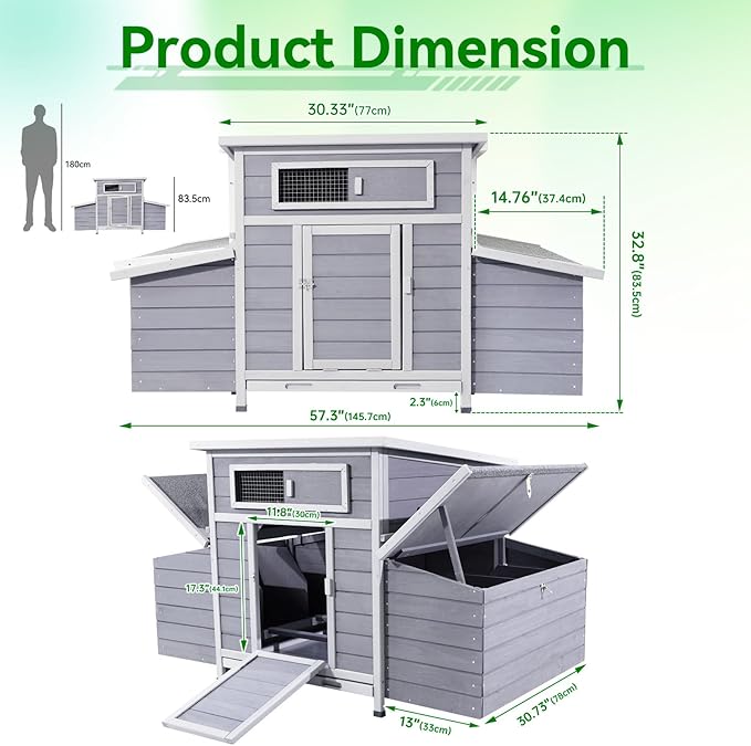 Wooden Chicken Coop with 6 Nesting Boxes,Outdoor Hen House for Backyard, Easy-Clean,Weatherproof Poultry Chicken Cage