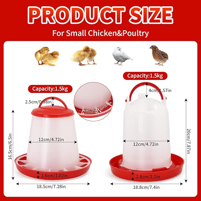 Hanging 1.5kg Chicken Feeder and 1.5L Chicken Waterer Set Kit,No Waste Plastic Automatic Chicken Feeder Waterer for Small Poultry Chicks,Quails and Birds, Outdoor Farm Equipment
