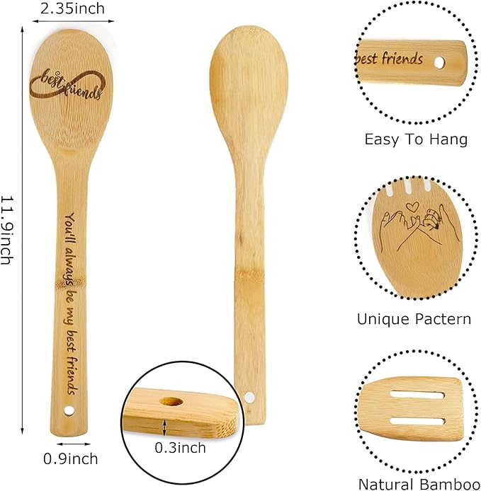 Friendship Gifts, Friend Birthday Gifts for Women Unique,Friendship Gifts for Women Funny Gifts BFF Female Bestfriend,Sister Gifts from Sister and Bestie Gifts,5PCS Friend Wooden Cooking Spoons