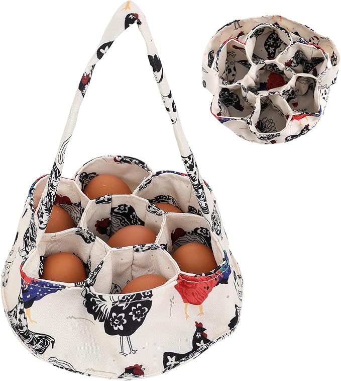 1 Pc Egg Collection Basket, Portable Farmhouse Chicken Egg Holder with 7 Bags, Anti-crushing Handheld Egg Purse Egg Basket for Collecting Fresh Eggs, Housewife Garden Transport Storage