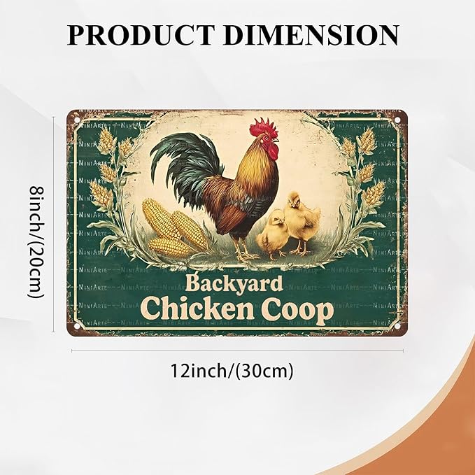 Vintage Backyard Chicken Coop Metal Sign Rustic Farmhouse Wall Art for Hen Houses Barn Doors and Country Kitchen Decor 8X12Inch