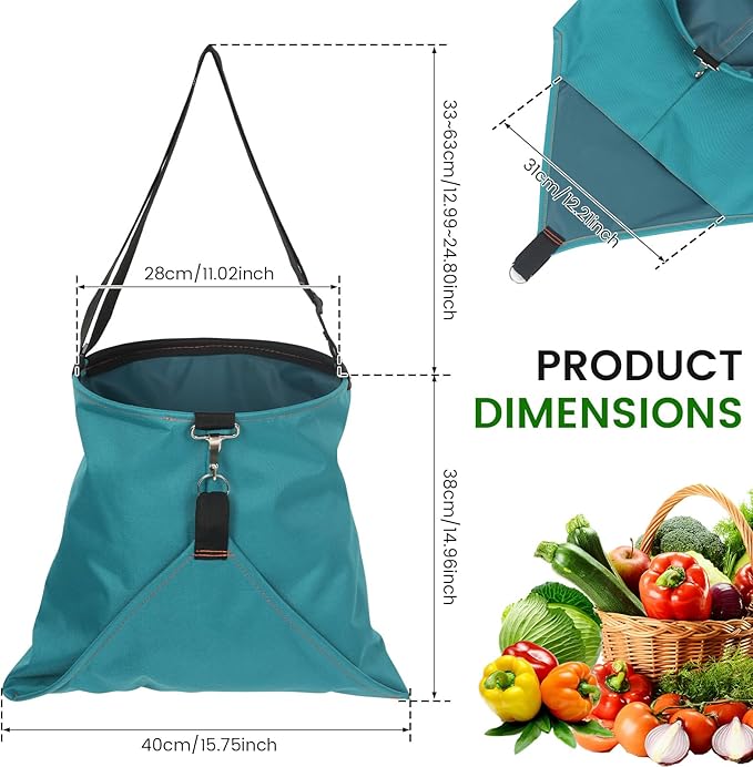 Large Fruit Picking Bag, Waterproof 600D Oxford Cloth Fruit Storage Harvest with Quick Discharge Bottom, Heavy Duty Garden Apron Pouch for Outdoor Orchard, Farm, Garden, Vegetable, Fruits