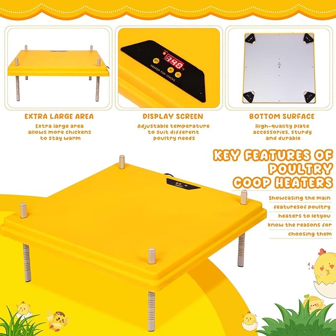 VIHOSE 20 x 20 Extra Large Brooder Heater for Chicks Brooder Heating Plate Pet and Poultry Warmer Warms up to 55 Chicks Adjustable Height and Livable Temperature 140 Fahrenheit