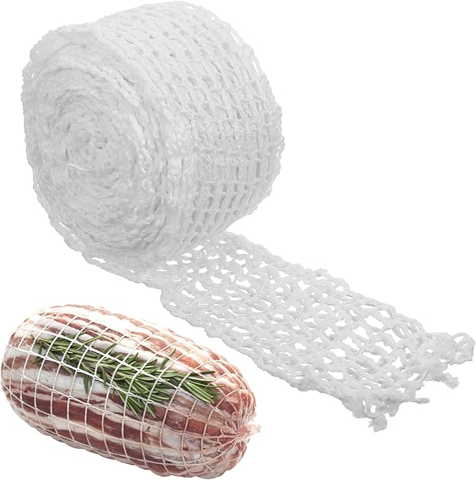 14.76 ft Meat netting, Size 18 Elastic Smoked Meat Food Net Poultry Ham Netting Kitchen Twine Cooking String for Cook Roasting Drying Meats Turkey Ham Sausage Making (White)