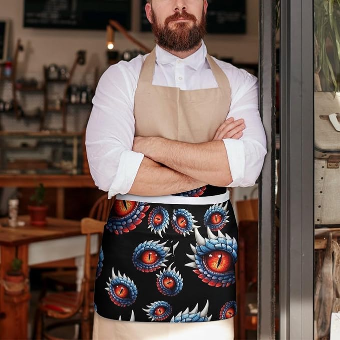 Half Apron with 3 Pockets Chef Cooking Kitchen Restaurant Aprons for Women Men