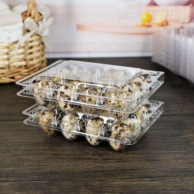 Quail Egg Cartons 60 Packs, Clear Eco-friendly Plastic Blank Egg Cartons with Free Labels, Holds up to 12 Quail Eggs Securely, Perfect for Family Pasture Farm Markets Display - Small