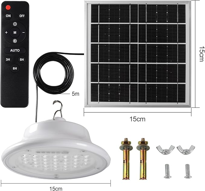 Solar Shed Pendant Light Auto Dusk to Dawn Solar Light Day and Night Indoor and Outdoor with Remote Control for Barn, Garden, Yard, Gazebo,Patio,Tent,Chicken Coop, Cattle Pen, Pigsty(1 lamp)