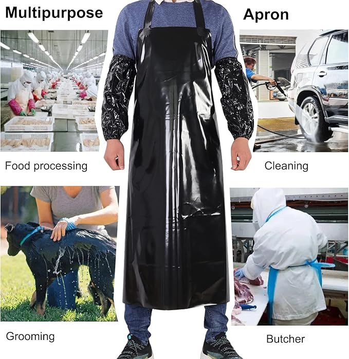ELEBOX Waterproof Oil Proof Bib Apron Utility Apron Chemical Resistant Apron with Sleeve Work Apron Ultra Lightweight