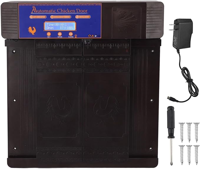 Automatic Chicken Coop Door Opener with Timer and Manual Mode Double Open Type LED Display Infrared Sensor Anti Pinch for Chicken Duck Goose Poultry Farm (US Plug)