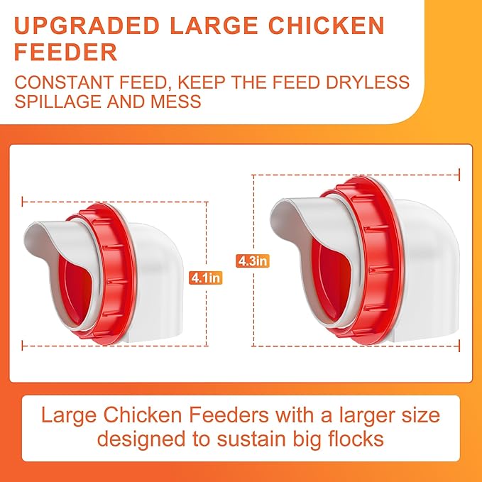 Large Chicken Feeders No Waste, DIY Automatic Poultry Feeder 4 Ports 3.74 in Hole Saw with Covers Gravity Feed Kit for Buckets Barrels Bins Troughs