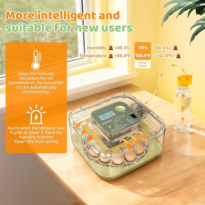 Fully Automatic Egg Incubator for Hatching Eggs, Auto Water Refill & Turner, 12 Egg Capacity (24 Quail), LED Candler, Fahrenheit Display Hatcher for Chickens Ducks Birds, Beginner Friendly
