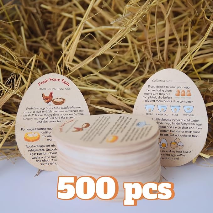 500 Pcs Premium Fresh Farm Egg Handling Instruction Cards - 2.7 X 3.5 Inches - Egg Stamps for Eggs Care Egg Cartons Cheap Bulk - Egg Stamps for Fresh Eggs for Egg Cartons Reusable - Eggs Shape Style