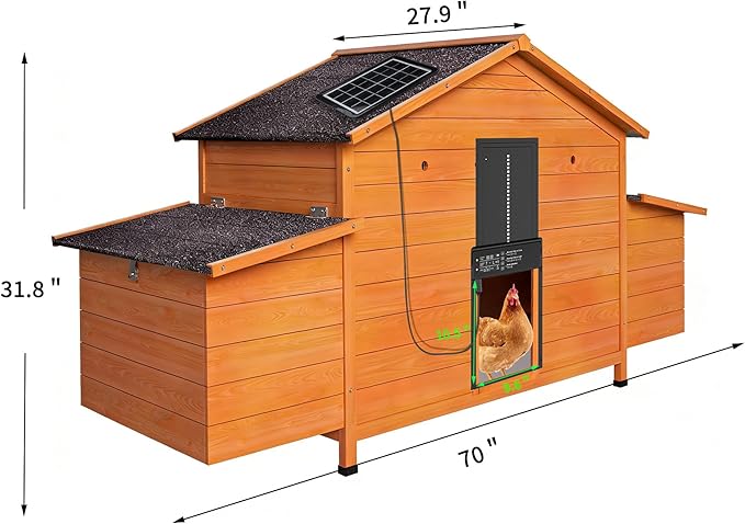 Automatic Chicken Coop with Solar-Powered Door, Weatherproof Design, Ventilated, with 2 Nesting Boxes, Timer & Light Sensor – Durable Outdoor Chicken House with Pull-Out Tray