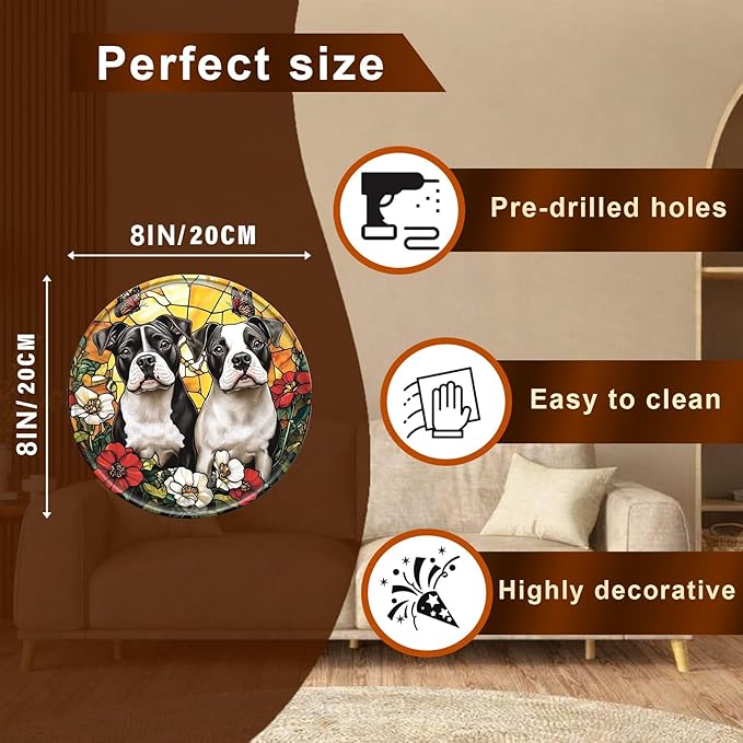 Dog Round Metal Tin Sign Wreath Vintage Wall Art Decor for Home Garden Yard Decor 8x8inch