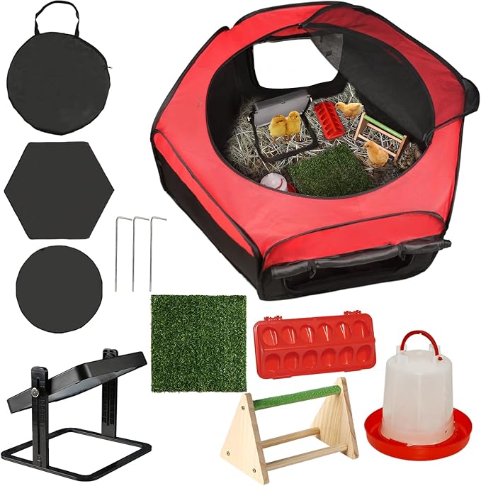 Brooder Box for Chick Starter Kit - 2026 Upgrade Dual Door Chicken Brooder Pen/Playpen/Tent with 10*10 in Brooder Heating Plate,Nesting Pad,Chicks Feeder＆Waterer,Chick Perch Up to 15 Chicks,Duck,Quail