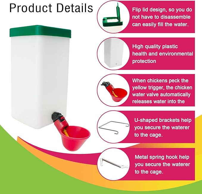 2pcs Automatic Drinker System Chick Water Cups 1L Hanging Automatic Fill Chick Cup Drinker Waterer Used for Cages
