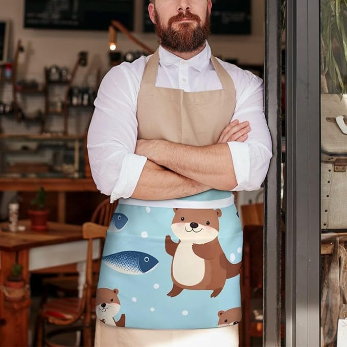 Server Waist Aprons Waitress Unisex Chef Works Half Apron with 3 Pockets