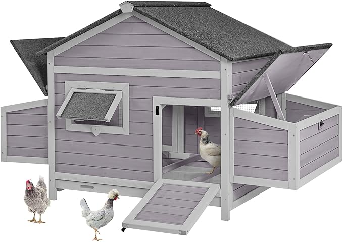 GUTINNEEN Chicken Coop Outdoor Expandable Hen House Poultry Cage with Two Nesting Box,Leakproof Pull-on Tray