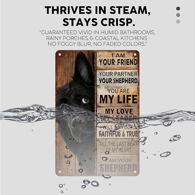 Vintage Black Dog Tin Sign I Am Your Friend Retro Shepherd Metal Poster Funny Nostalgic Wall Decor Wall Art For Home Cafe Bar Living Room Indoor Bedroom Man cave Garage 12 * 8In