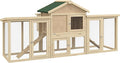 PawHut 80" Chicken Coop, Wooden Outdoor Chicken Cage Hen House with Nesting Box, Double Runs, Removable Tray, Ramps, for Backyard