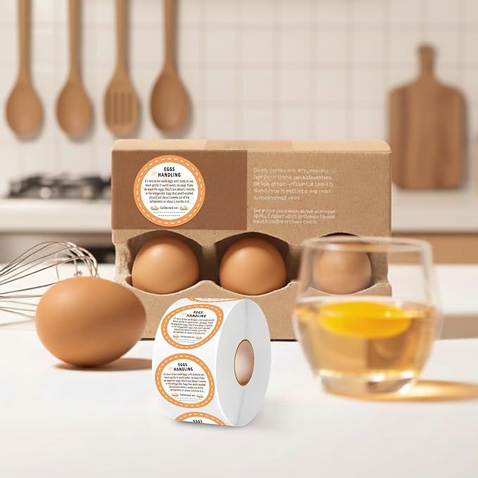 500Pcs Farm Fresh Egg Carton Stickers Labels, 1.7 Inch Self Adhesive Writable Handling Stickers for Farm Small Businesses and Chicken Farms Farmers Markets
