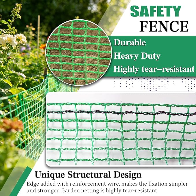 Garden Fence Temporary Fence, 4'x100' with 50 Zip Ties, Plastic Fencing Safety Fence Snow Fence, Construction Fencing for Yard, Deer, Pet, Rabbits, Chicken, Dogs, Animal Barrier, Green