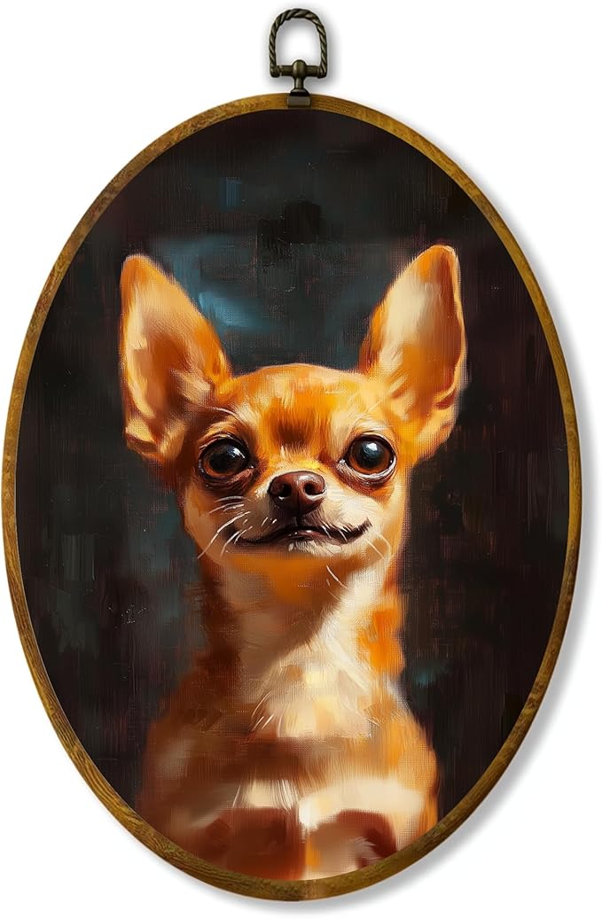 zewepri Chihuahua Canvas Wall Art Painting, Dog Artwork on High-Density Canvas with Pre-Installed Hook, 8.6 x 11.4 Inch Wall Decor for Bedroom, Living Room, Study, Dog Lover Gift