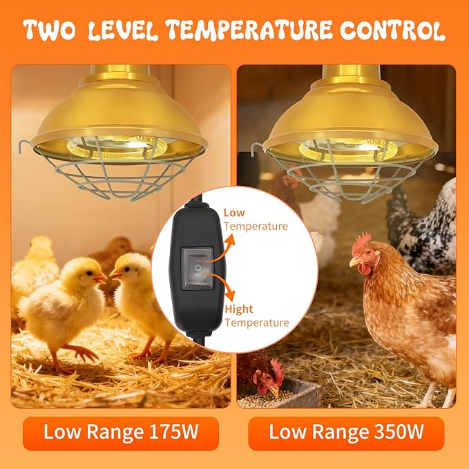 Chicken Coop Heater with Carbon Fiber Bulb, 600W Heat Lamp for Chickens Brooder, Chicken Heater Lamp with Adjustable 2-Mode Temperature & Hanging Height for Chick,Puppy,Cat,Goat,Piglet (350, Watts)