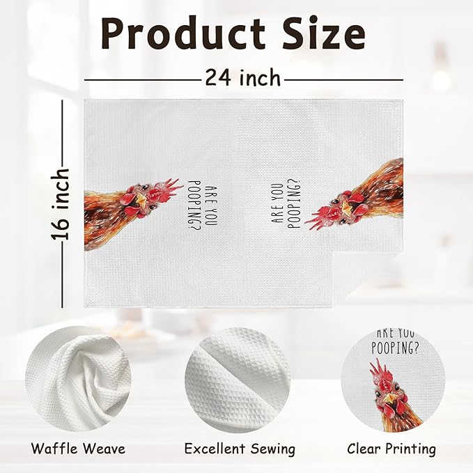 Funny Rooster Chicken Gifts Kitchen Towels and Dish Towel, Funny Bathroom Decor, Chicken Decor Hand Towels, Farmhouse Rooster Decorative Dish Tea Hand Towel for Bathroom Kitchen, 16x24 Inch