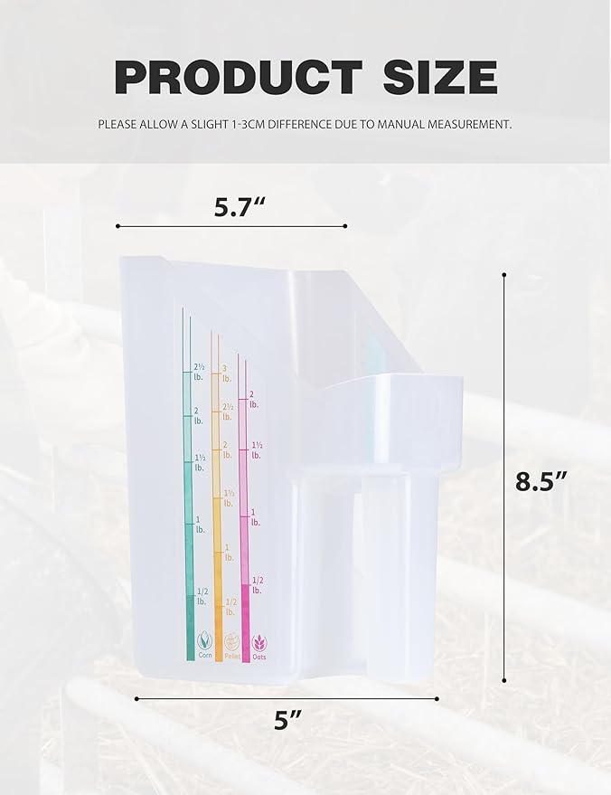 Tackmore Plastic Feed Scoop With Clearly Labeled Indicators Feed Scoop Allow for Accurate Measurement Grains, Pellets, Sweet Feed, Water Feeder