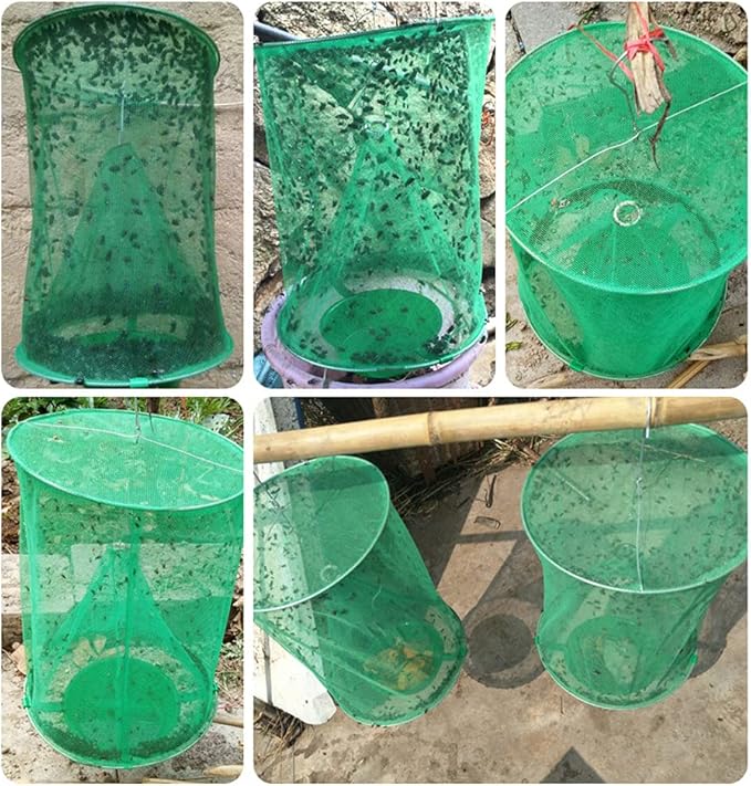 Ranch Fly Trap Outdoor Hanging | Reusable Fly Trap | Food Bait Flay Catcher Cage for Indoor or Outdoor Family Farms, Park (3 Pack)