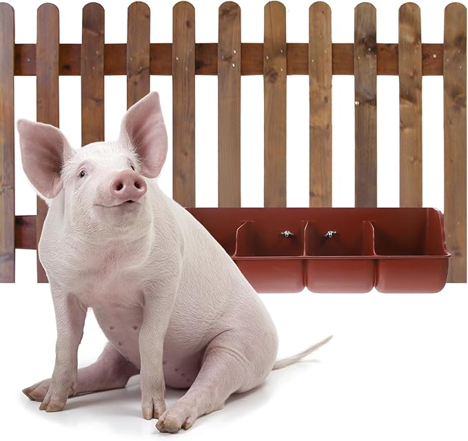 FAVOMOTO Pig Feeder Plastic Trough, 4-Compartment Feeding Groove for Livestock Farm Pig Manger Brown 18. 1 X 6. 3 X 5. 1 Inch