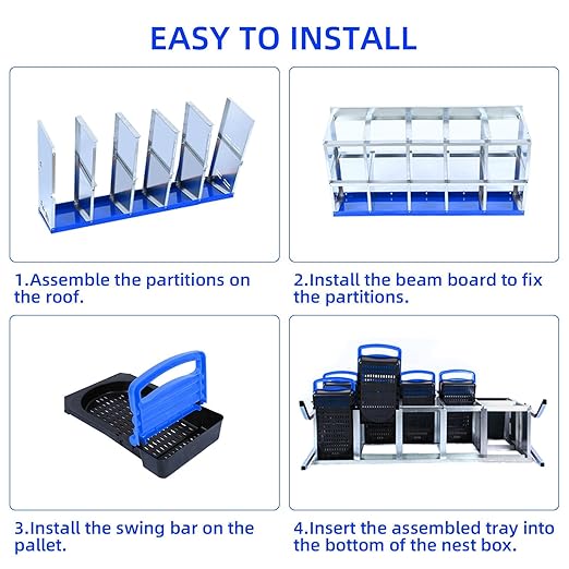 Chicken Nesting Boxes, 10 Hole Metal Chicken Laying Box with with Removable Trays and Roll Out Egg Collection for Chicken Coop, with Metal Bracket, Blue
