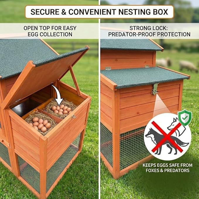 122" Large Wooden Chicken Coop with Run - Outdoor Hen House for 4-6 Chickens, Poultry Habitat Supplies with Chicken Nesting Box, Covered Chicken Enclosure & Big Chicken Coop Kits
