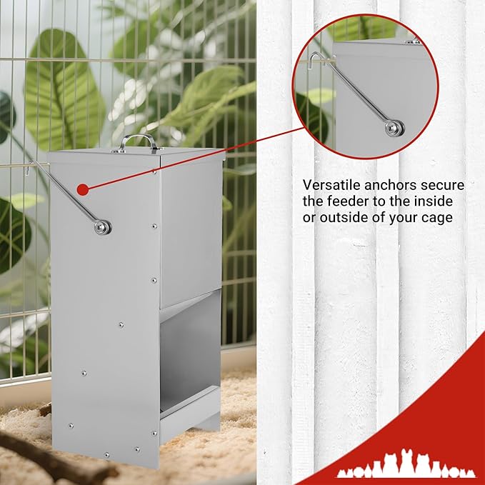 Rabbit Feeders Automatic for Cages,5 Pound Large Metal Trough Feeder with Lid Galvanized Steel Outdoor Bunny Food Dispenser for Rabbits Chicken Guinea Pig Pet and Other Small Animals