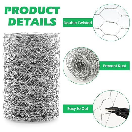 Floral Chicken Wire for Craft, 4 x 118 Inch Lightweight Mesh Netting with Plier,Gloves,Ties, 2mm Thickness Chicken Wire Fence Netting for Garden Poultry, Protect Plant, DIY Craft