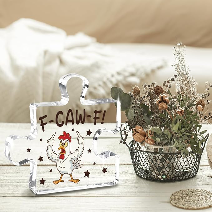 Funny Ornaments for Adults, F-Caw-F Chicken Ornaments, Funny White Elephant Gag Gifts,Unique for Adults,Women,Chicken Gifts for Lovers,Screaming Chicken Acrylic Decorations
